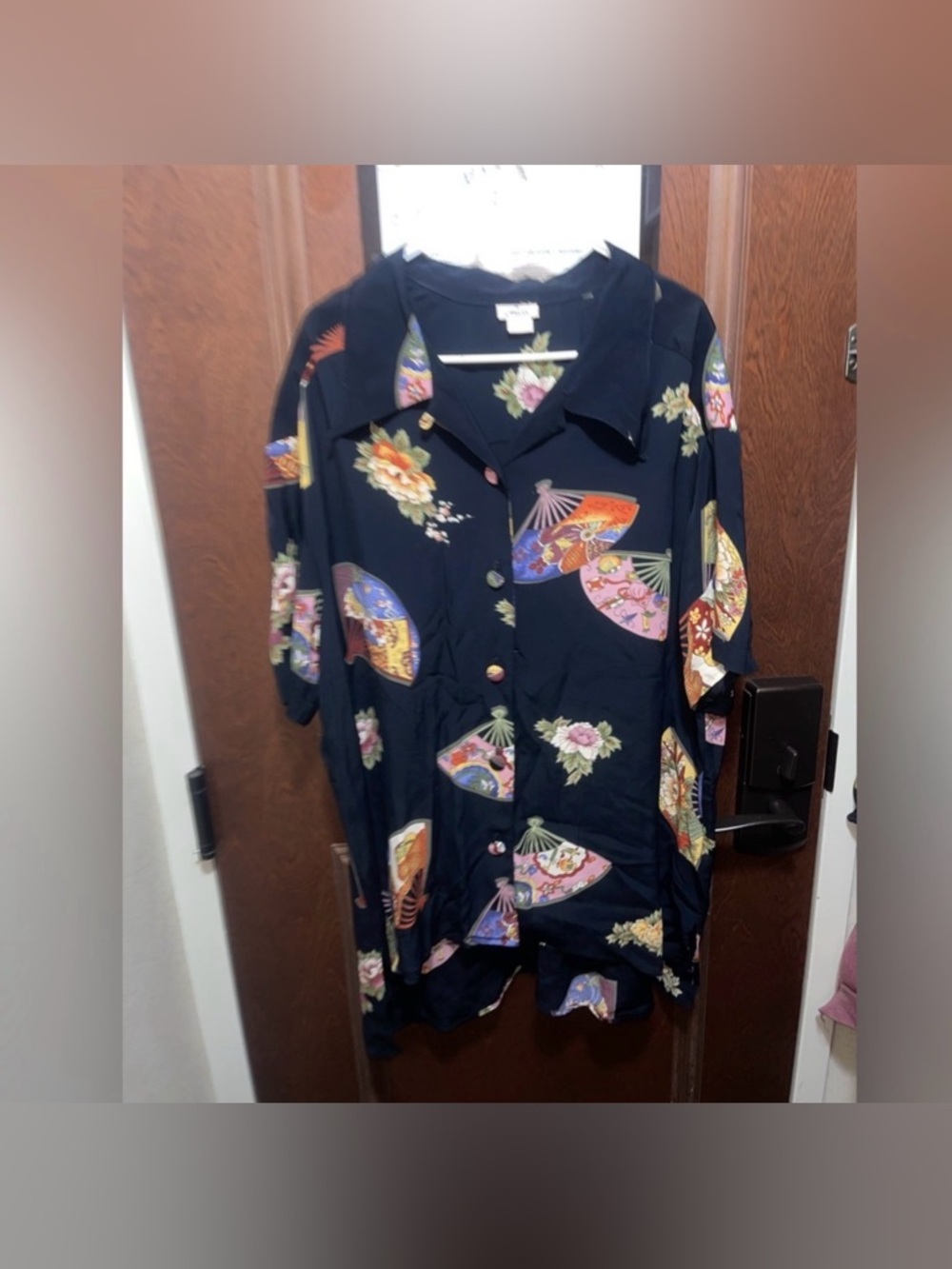 Mica Black Floral Fan Button-Up Tunic Shirt with Multicolor Printing